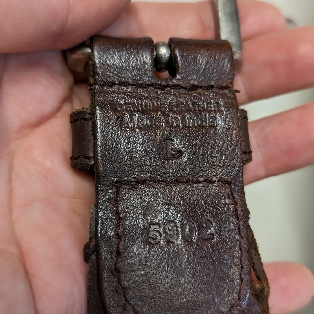 Vintage Wide Braided Brown Leather Belt with Nickel Buckle L